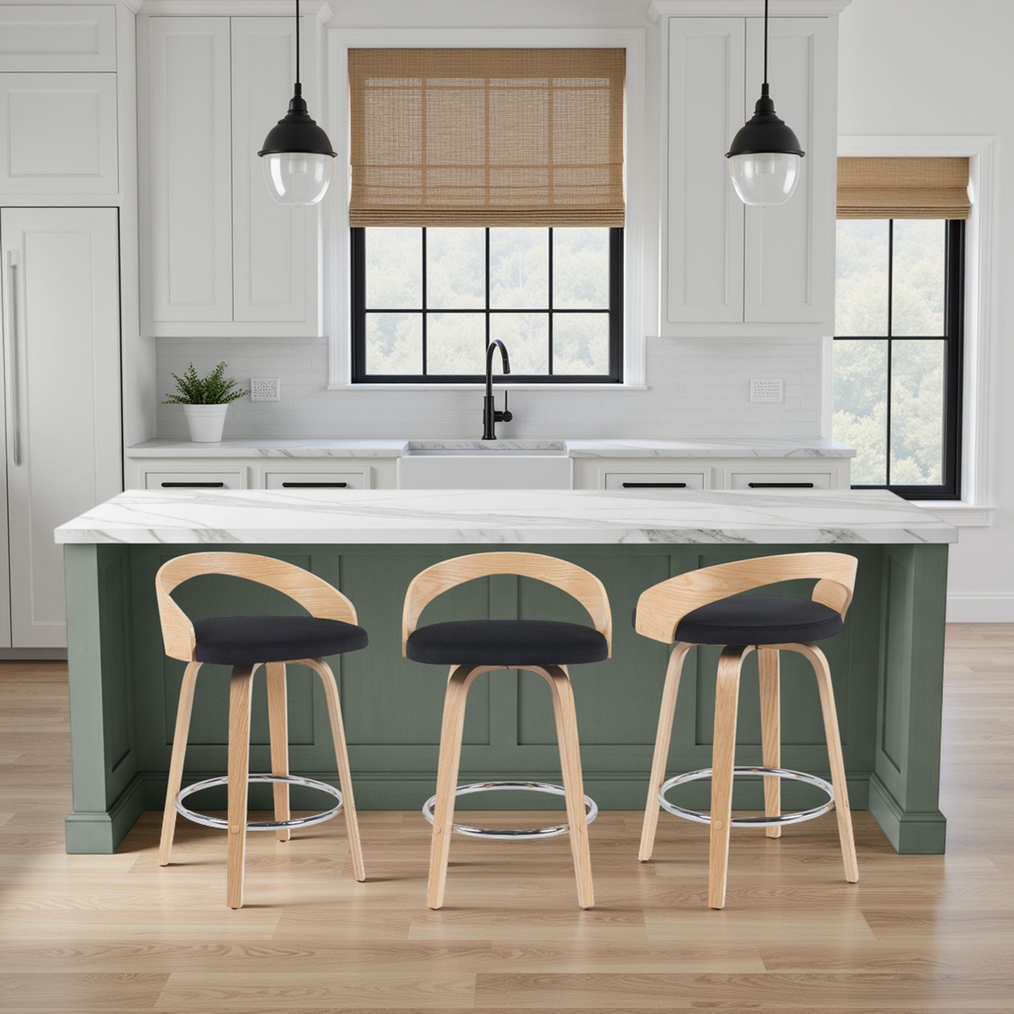 Sonia - Modern Swivel Counter Height Bar Stool - Patterned Oak Wood Finish