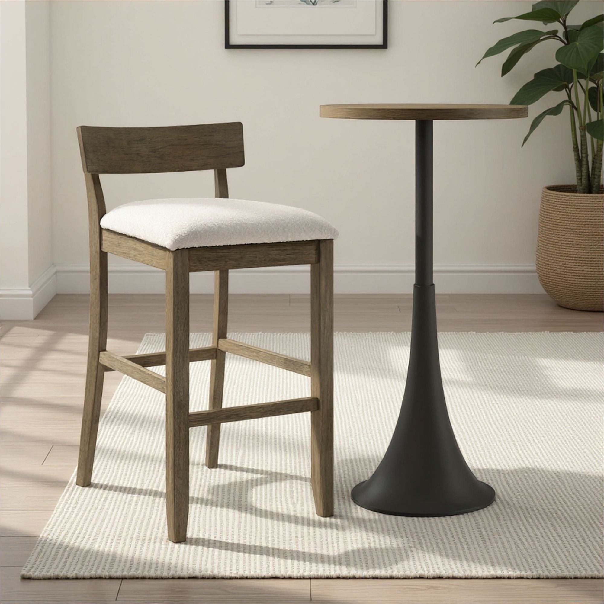 Merie - Modern Transitional Wood Bar Height Kitchen Bar Stool
