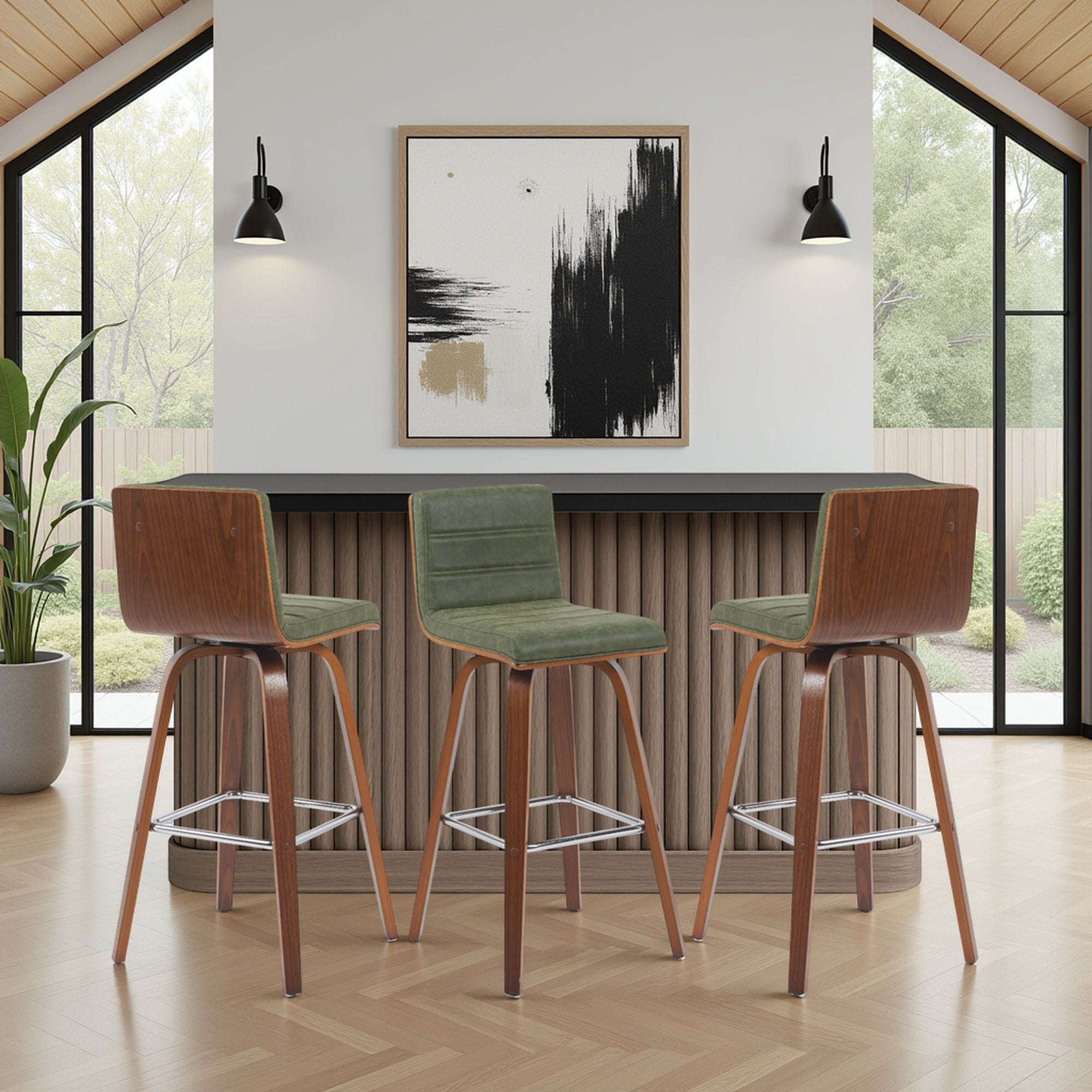 Vienna - Modern Swivel Bar Height Stool - Walnut Finished Wood Frame