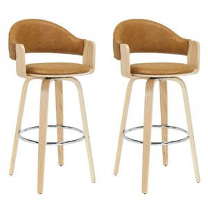 Daxton - Swivel Bar Height Round Back Wood Bar Stool With Faux Leather Seat