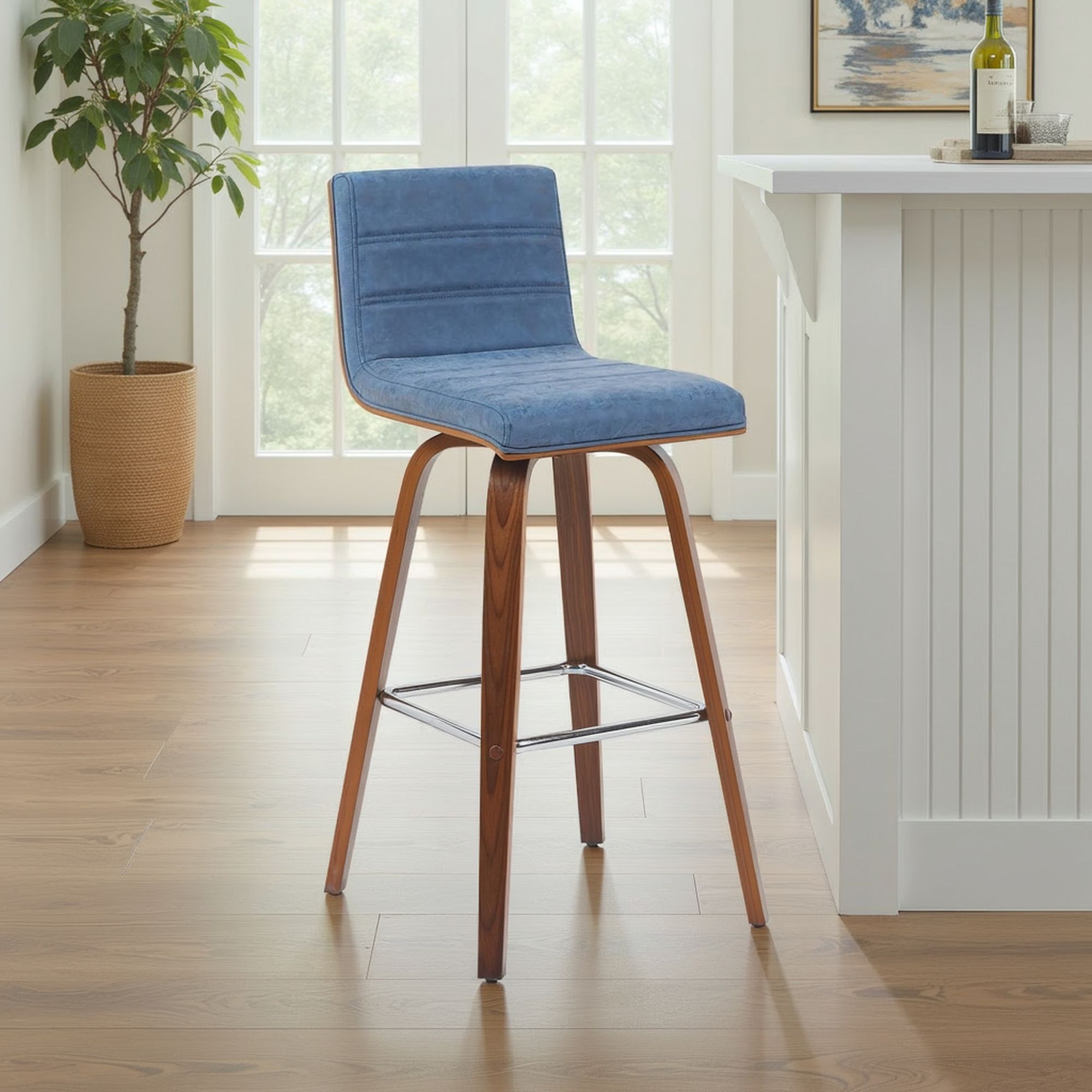 Vienna - Modern Swivel Bar Height Stool - Walnut Finished Wood Frame