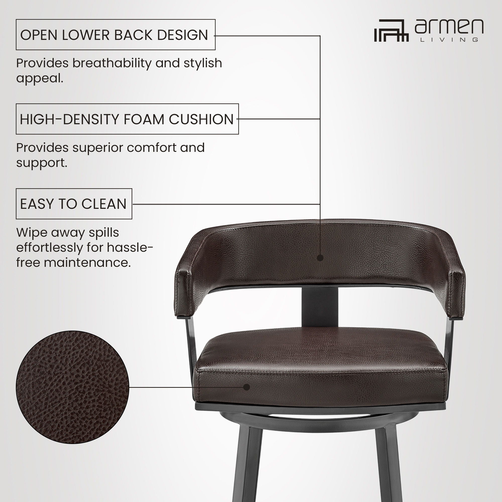 Cohen - 26" Counter Height Swivel Bar Stool - Java Brown Finish And Faux Leather