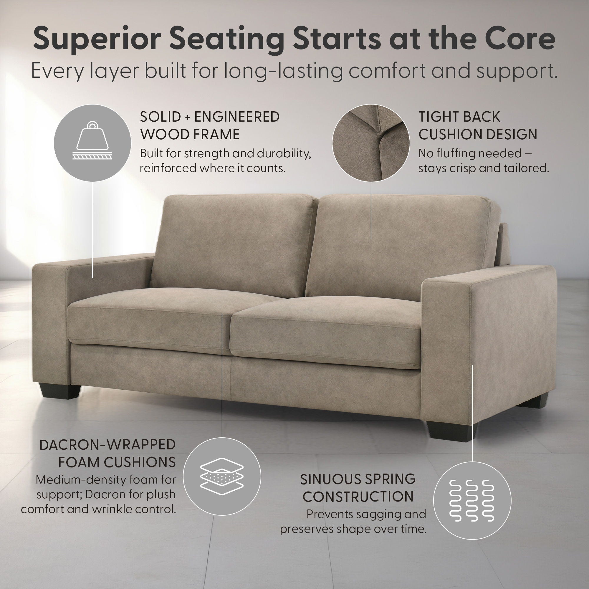 Yvonne - Fabric Sofa With Track Arms