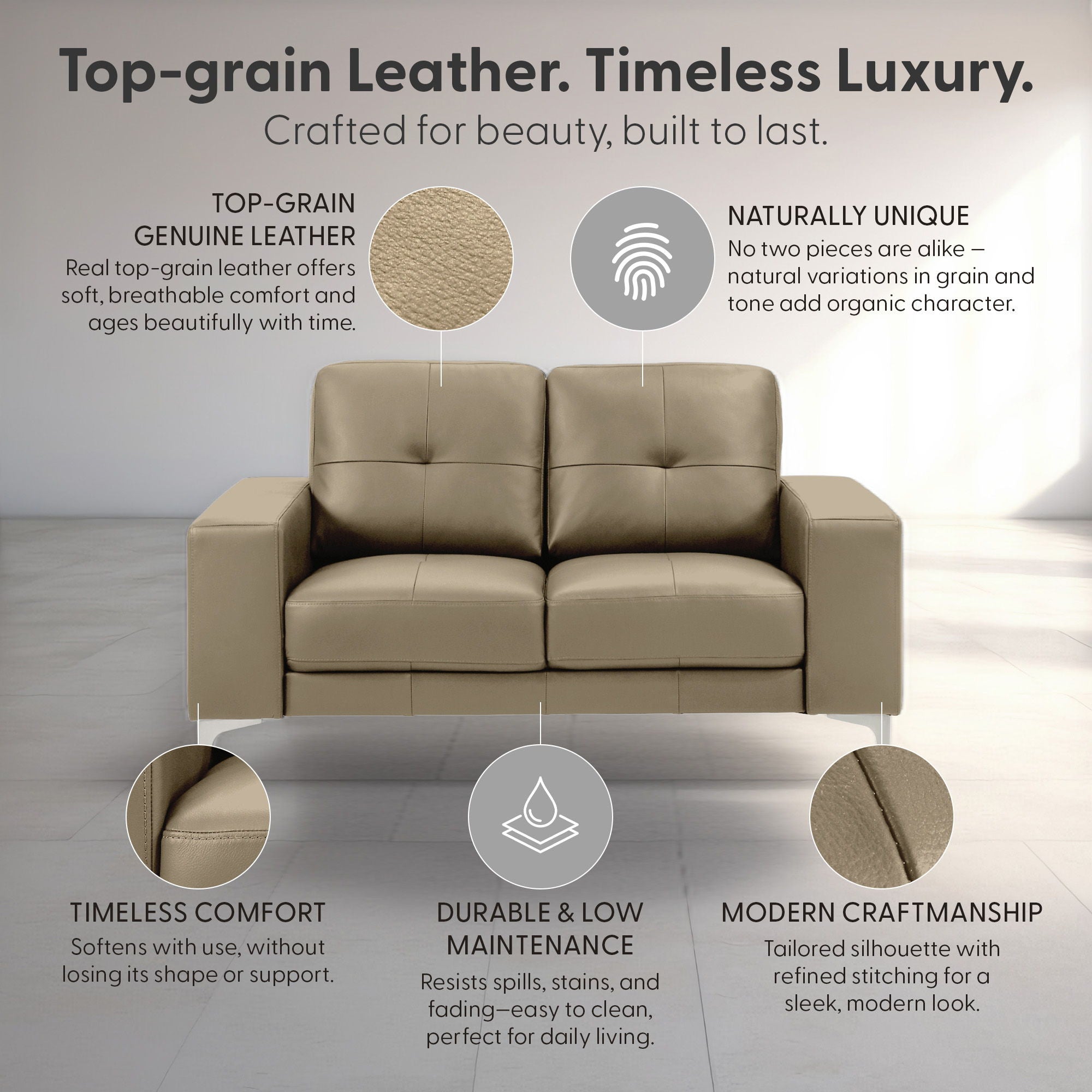 Faelin - Leather Loveseat With Tufted Back