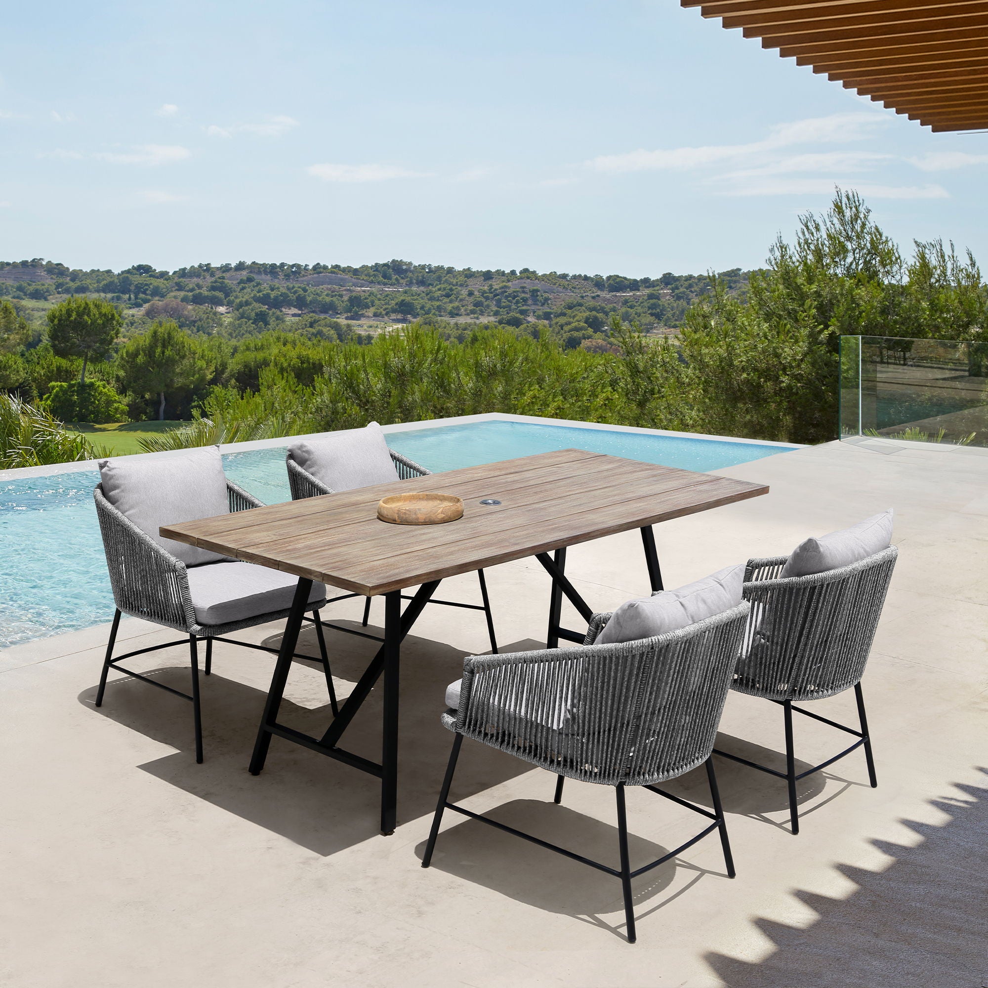 Calica - Outdoor Patio Dining Chair - Black Metal And Gray Rope