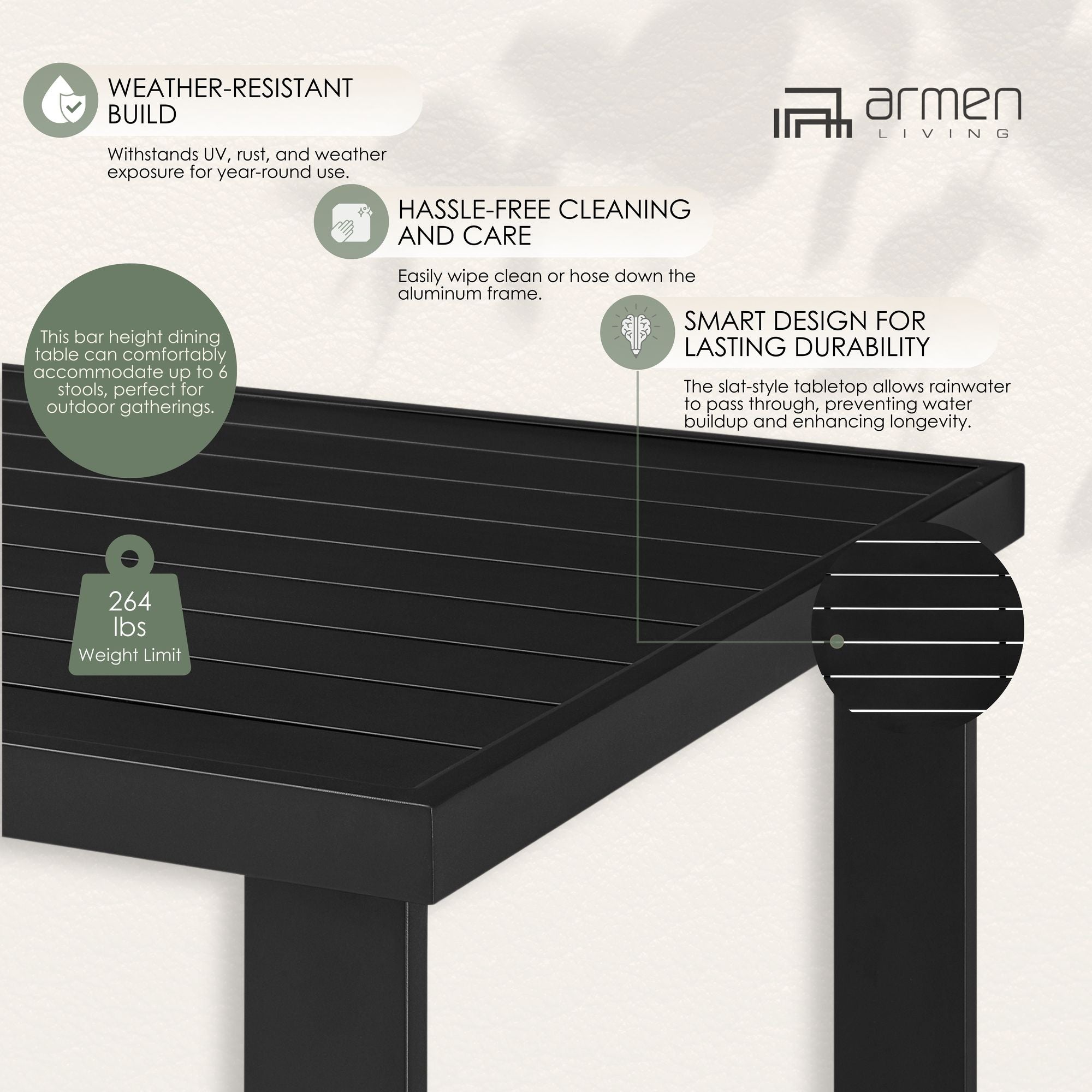 Alegria - Outdoor Patio Bar Height Dining Table - Black