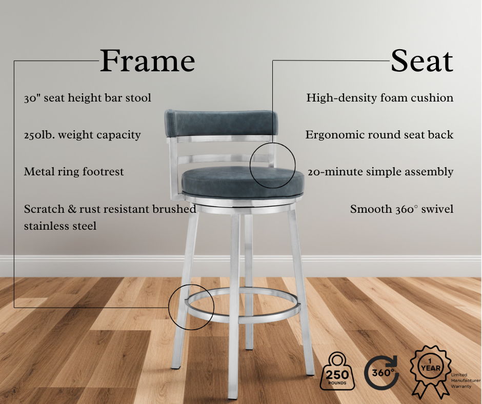 Madrid - Swivel Stainless Steel Bar Stool