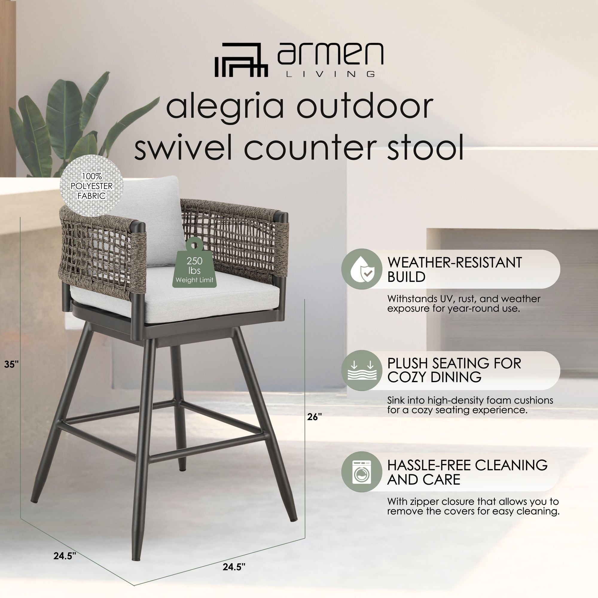 Alegria - Outdoor Patio Swivel Counter Stool Set