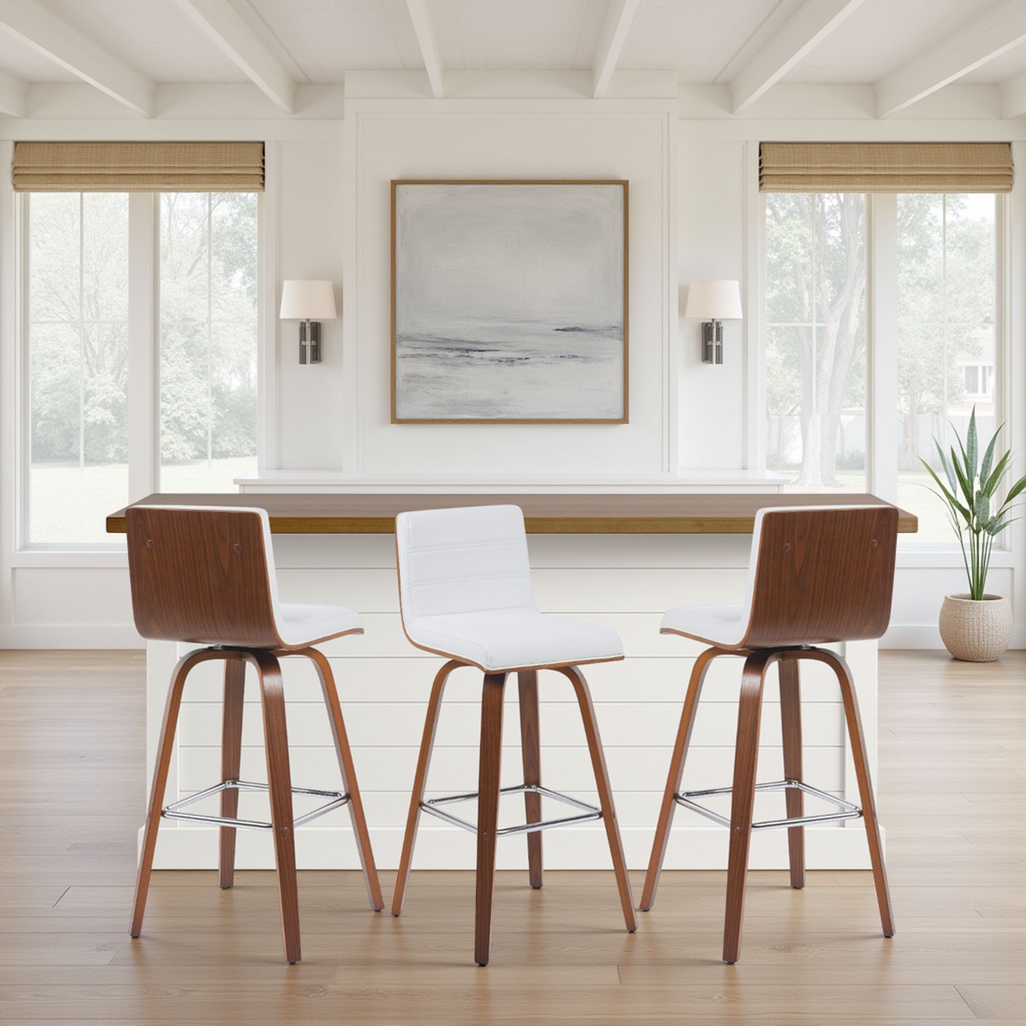 Vienna - Modern Swivel Bar Height Stool - Walnut Finished Wood Frame