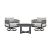 Felicia - And Argiope 3 Piece Patio Outdoor Swivel Seating Set - Black Aluminum With Gray Rope And Cushions