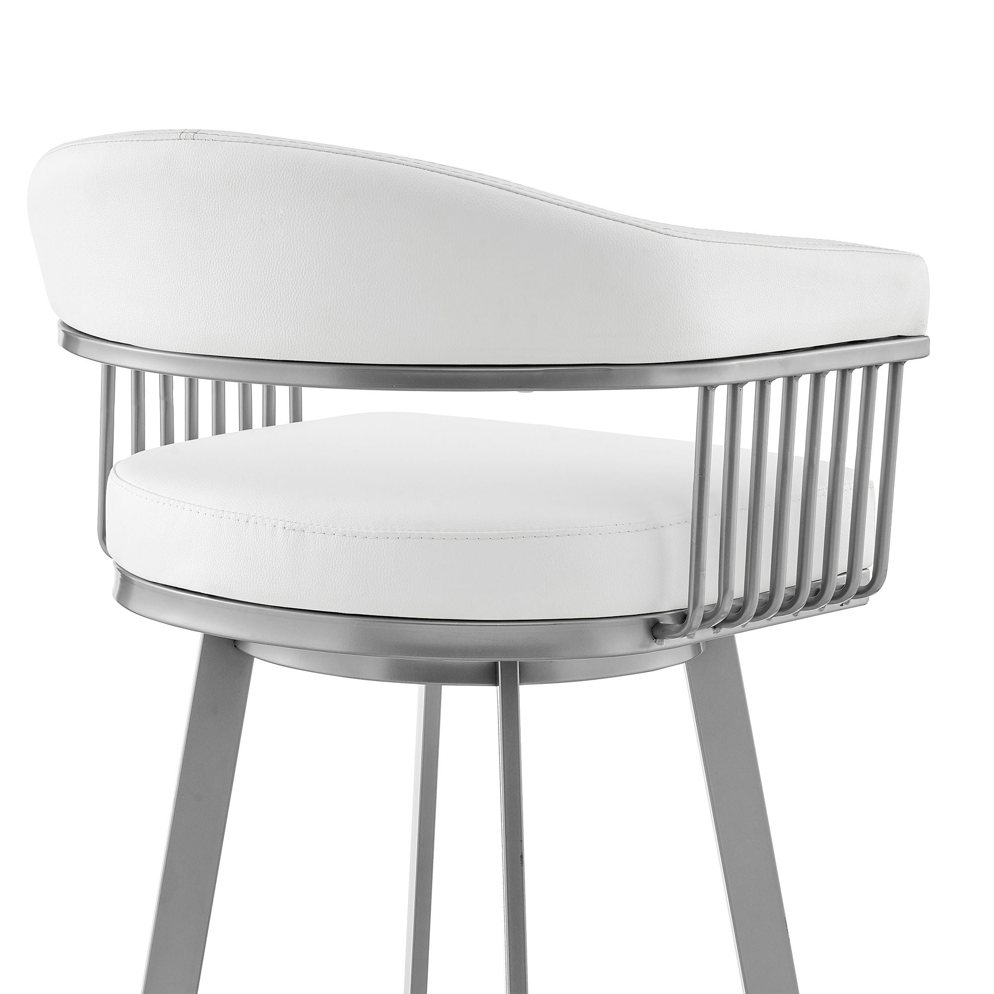 Bronson - 25" Counter Height Swivel Bar Stool - Silver Finish And White Faux Leather