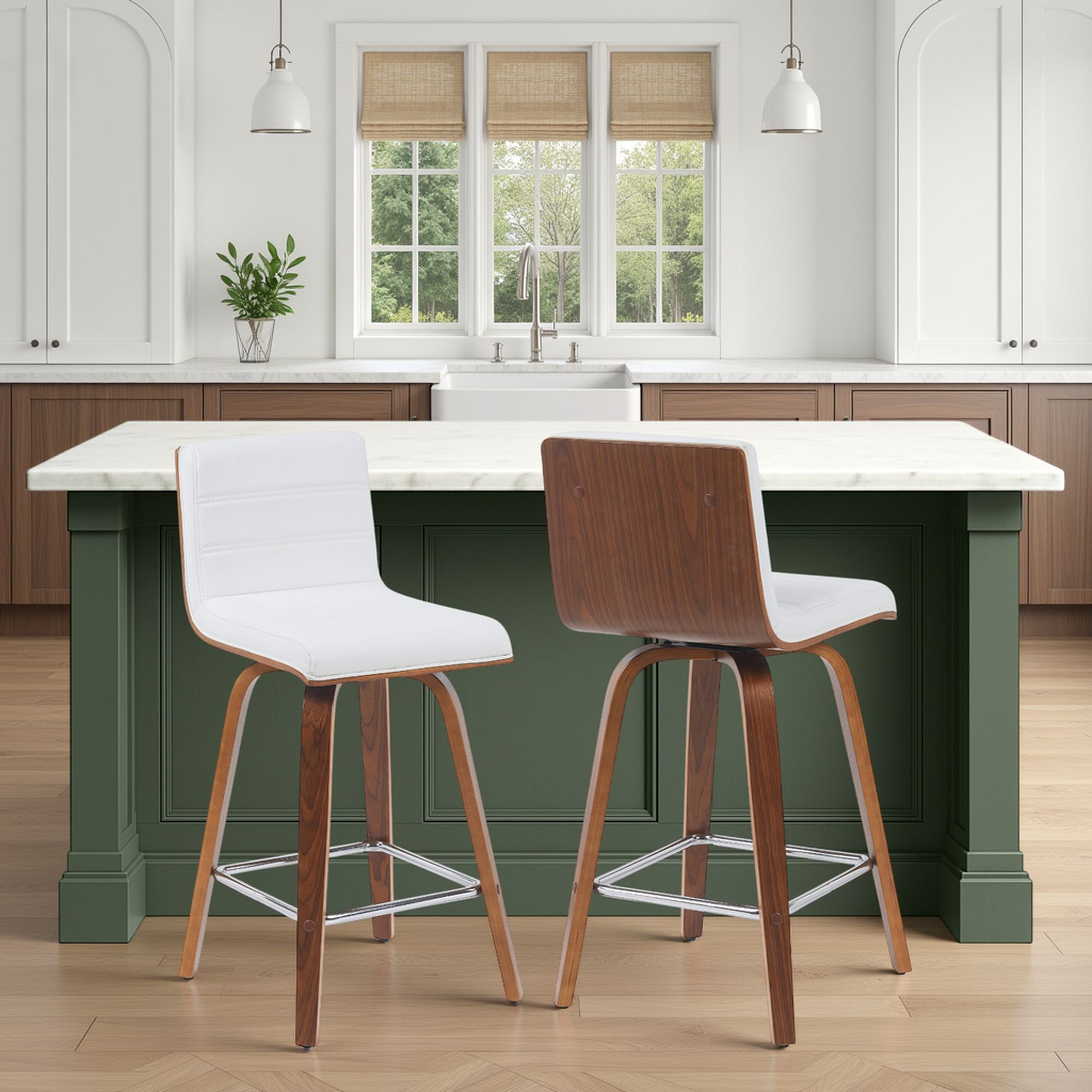 Vienna - Modern Counter Height Swivel Bar Stool - Walnut Finished Wood Frame