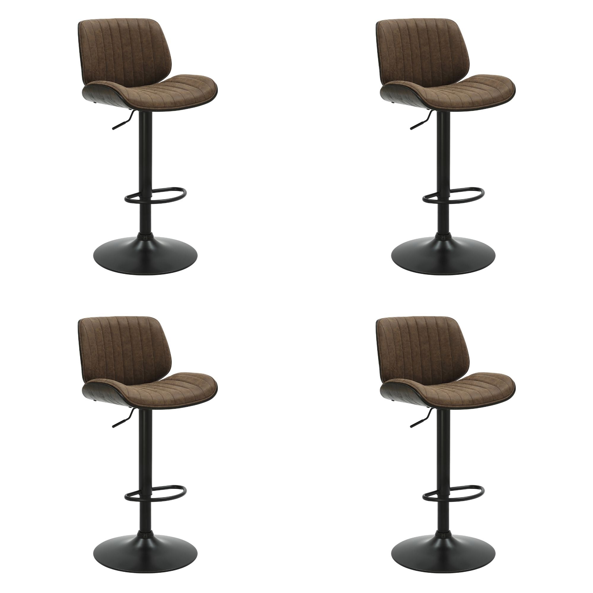 Brock - Adjustable Swivel Curved Back Wood Bar Stool With Faux Leather Seat