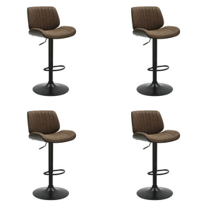 Brock - Adjustable Swivel Curved Back Wood Bar Stool With Faux Leather Seat