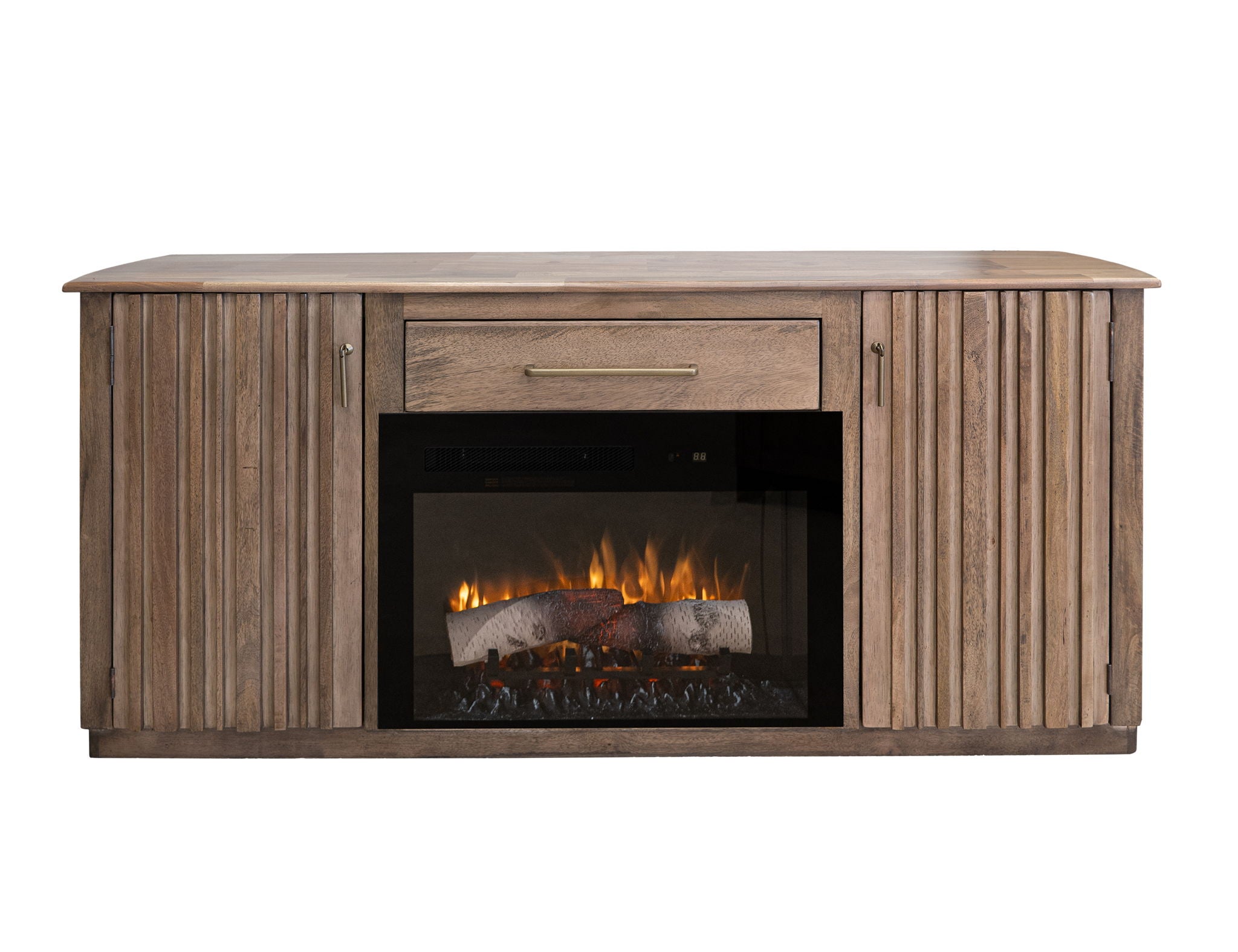 Mezquite - 1 Drawer 2 Doors Fireplace TV Stand - Mezquite Brown
