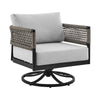 Felicia - Outdoor Patio Swivel Rocking Chair - Black Aluminum And Gray Rope With Cushions