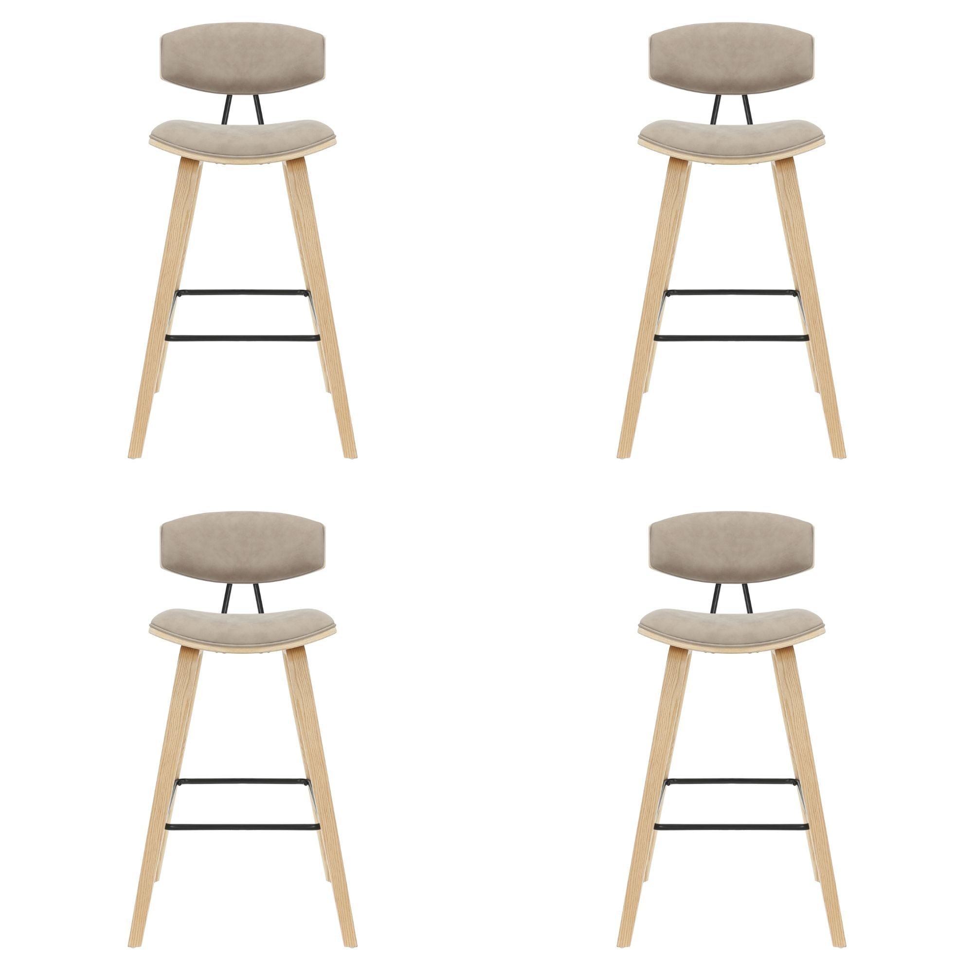 Fox - Bar Height Curved Back Wood Bar Stool With Faux Leather Seat