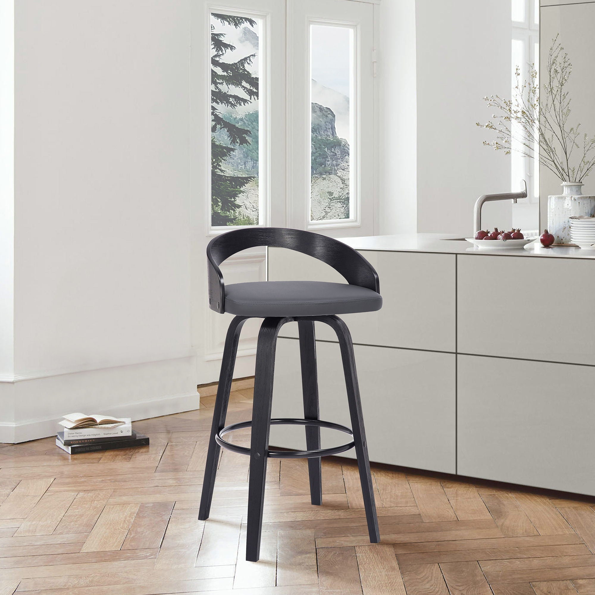 Sonia - 26" Counter Height Swivel Bar Stool - Black Wood