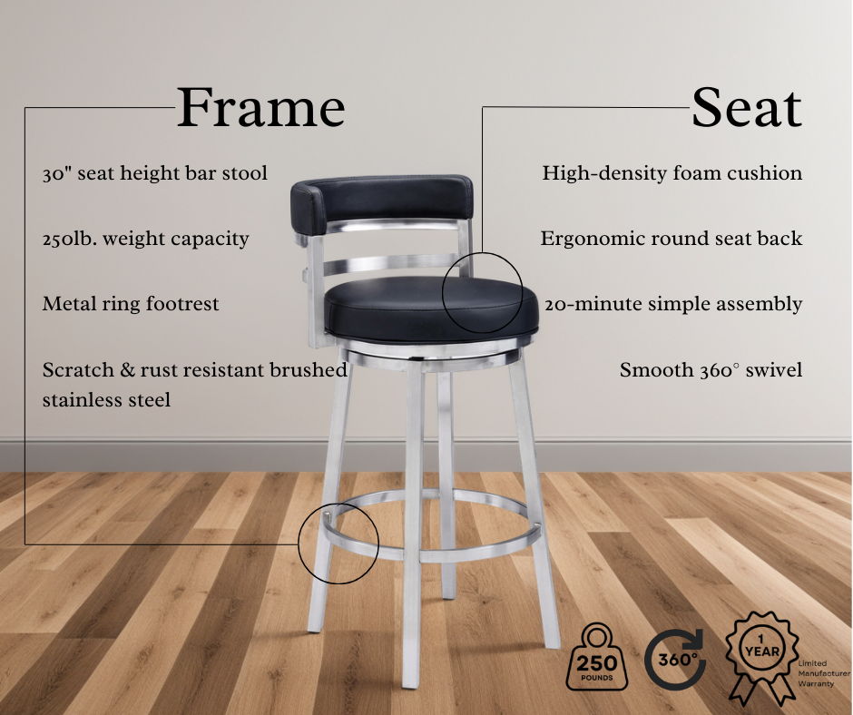 Madrid - Swivel Stainless Steel Bar Stool
