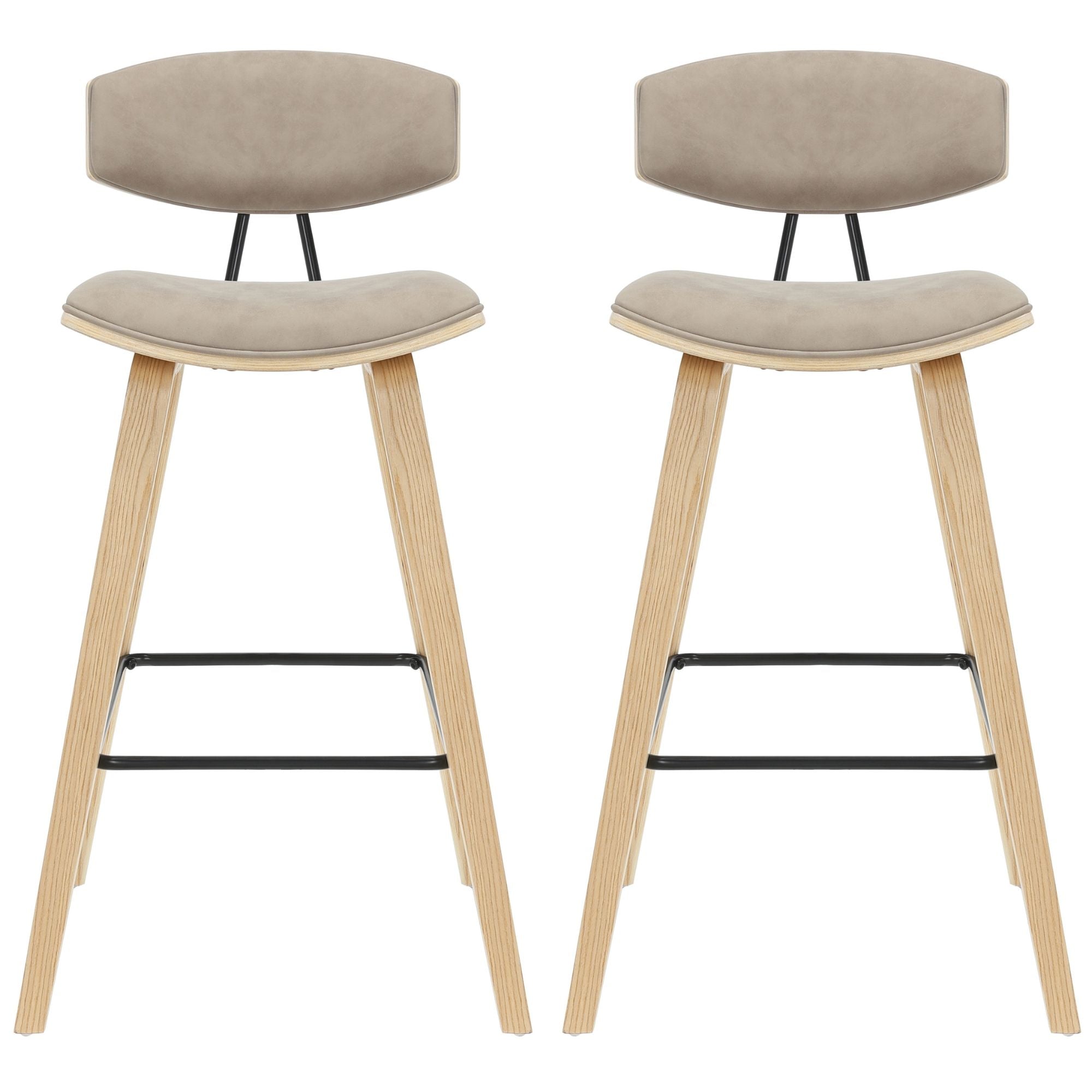 Fox - Bar Height Curved Back Wood Bar Stool With Faux Leather Seat