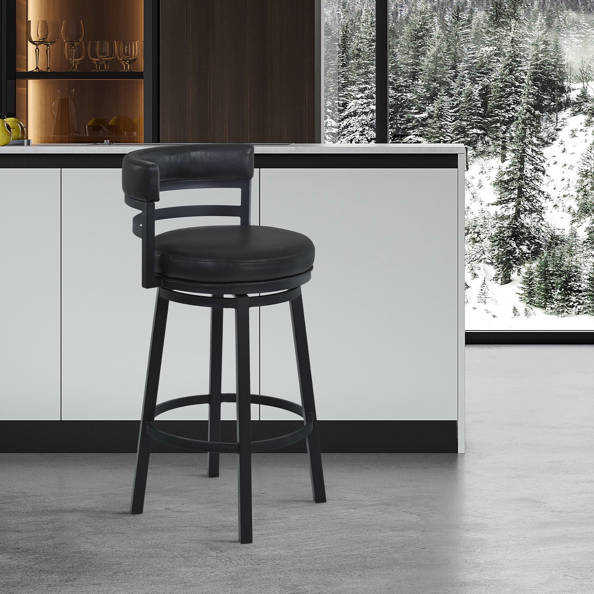 Madrid - 26" Counter Height Metal Swivel Barstool - Ford Black Pu And Black Finish
