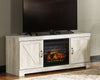 Bellaby - 63" TV Stand With Faux Firebrick Fireplace Insert - Whitewash