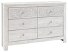 Paxberry - Six Drawer Dresser - Medallion Drawer Pulls - Whitewash