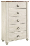 Willowton - Five Drawer Chest - Brown / Beige / White
